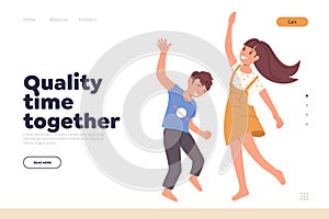 Cute happy children dancing having fun landing page template with quality time together concept