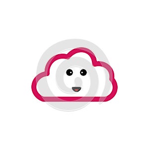 Cute Happy Cloud Icon Vector IllustrationWhite Isolated. Banner, Sticker, Background