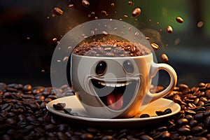 cute happy coffee cup cartoon character illustration