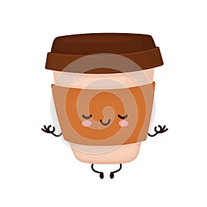 Cute happy coffee paper cup meditate