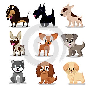 Cute happy dogs. Cartoon funny puppies vector characters collection