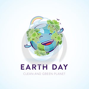 Cute happy Earth character for an environmental cause