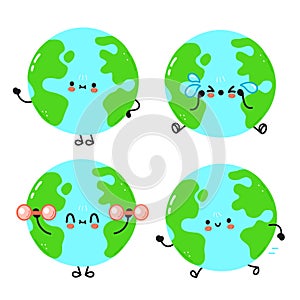 Cute happy Earth planet character set collection
