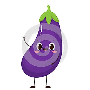 Cute happy eggplant cartoon emoji