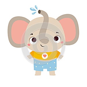 Cute happy elephant. Cartoon animal character for kids and children clip art