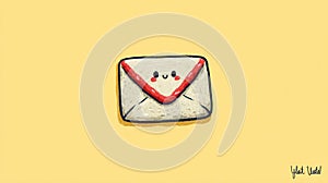 Cute Happy Envelope Character on Yellow Background, Sending Love Mail