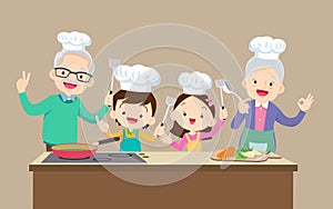 Cute happy family cooking meal kitchen 2