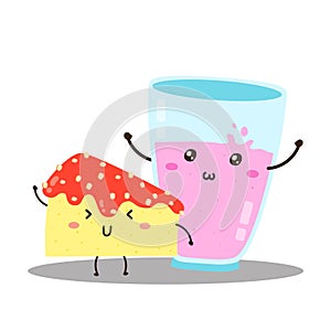 Cute happy fresh strawberry milk and cake vector design