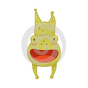 Cute happy frog jumping. Green funny amphibian toad character cartoon vector illustration