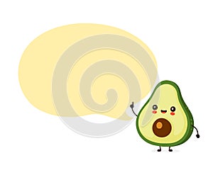 Cute happy funny avocado with speech bubble