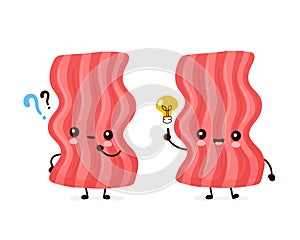 Cute happy funny bacon with question mark and idea