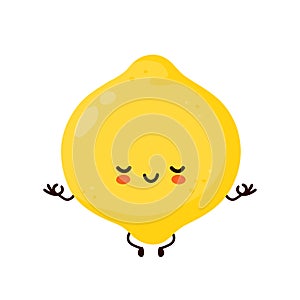 Cute happy funny lemon fruit meditate