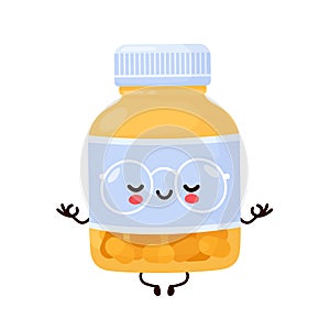 Cute happy funny pill bottle meditate