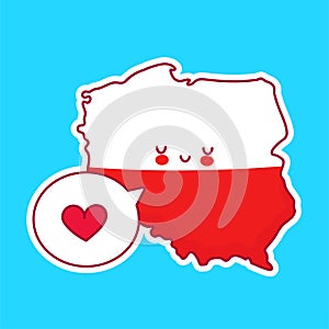Cute happy funny Poland map and flag character