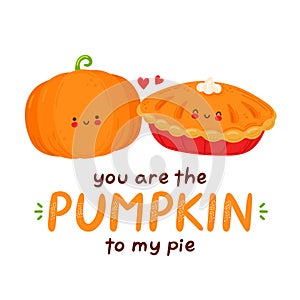 Cute happy funny pumpkin and pie