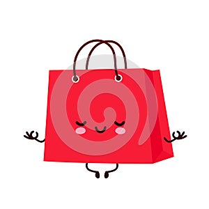 Cute happy funny shopping bag meditate