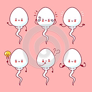 Cute happy funny sperm cell. Vector flat