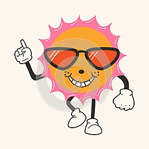 Cute happy funny sun 30s cartoon mascot character