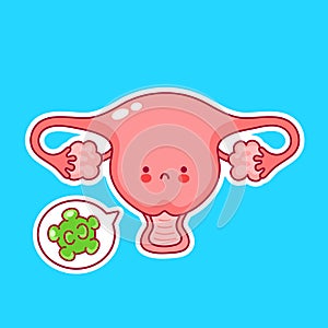 Cute happy funny woman uterus organ