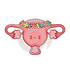 Cute happy funny woman uterus organ