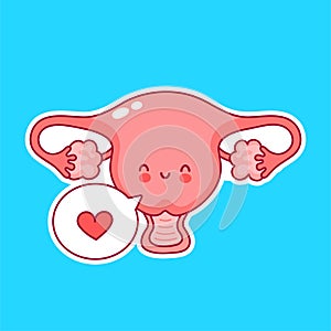 Cute happy funny woman uterus organ with heart