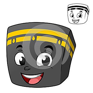 Cute Happy Kaaba with Line Art Drawing