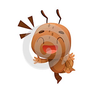 Cute happy laughing brown little ant. Funny insect cartoon character vector illustration