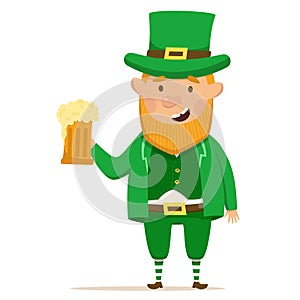 Cute and happy leperchaun with beer. St.Patrick &#s Day. Vector Illustration on a white background photo