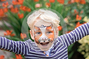 Cute happy little boy with his face painted