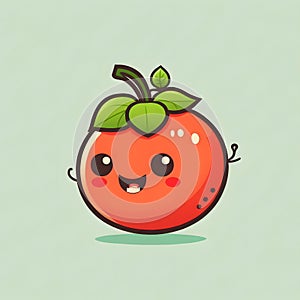 Cute happy little tomato vegetable with kawaii face and leaf. Cheerful and friendly food faces. Chibi happy cartoon characters