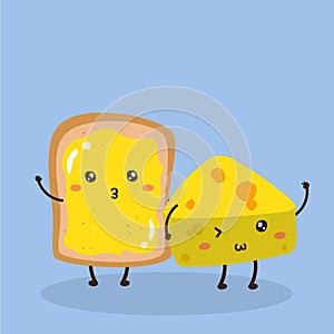cute happy lovely bread and cheese vector design