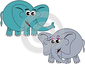 Cute Happy Male Female Elephant Cartoon