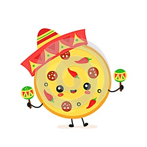 Cute happy mexican pizza character