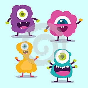 Cute Happy Monster Characters Illustration