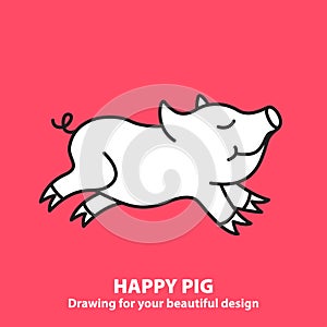 Cute happy pig. It can be used as - logo, pictogram, icon, infog photo