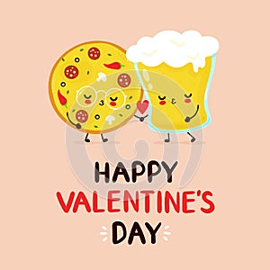Cute happy pizza and beer glass couple