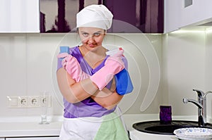 Cute happy playful housewife