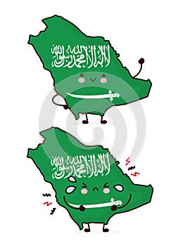 Cute happy and sad funny Saudi Arabia map