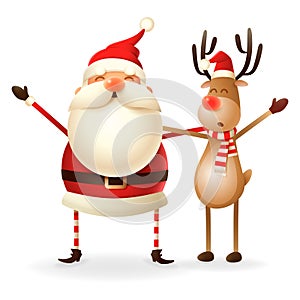 Cute happy Santa Claus and Reindeer celebrate Christmas - isolated on transparent background