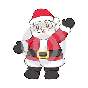 Cute happy Santa Claus waving cartoon illustration. Father Christmas, Kris Kringle, Saint Nick. Winter Christmas theme