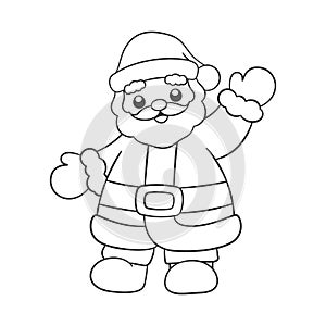 Cute happy Santa Claus waving cartoon outline doodle illustration. Father Christmas, Kris Kringle, Saint Nick. Winter Christmas