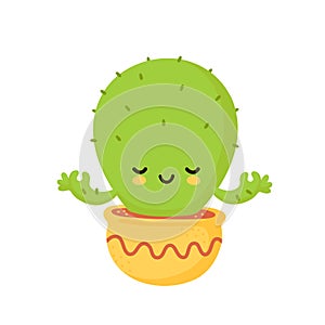 Cute happy smiling cactus meditate