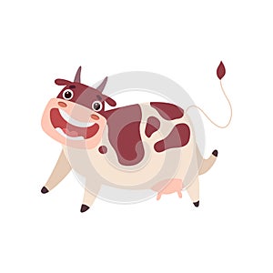 Cute Happy Smiling Cow, Funny Farm Animal Cartoon Character Vector Illustration