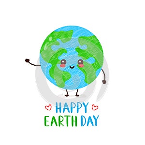 Cute happy smiling kawaii Earth planet