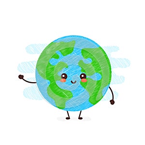 Cute happy smiling kawaii Earth planet