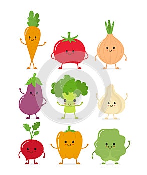 Cute happy smiling raw vegetable collection