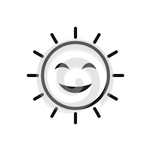 Cute Happy Smiling Sun icon, sunshine icon in line vector, sun character isolated icon, sun summer weather symbol