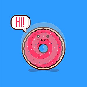Cute happy smiling tasty pink donut say hi!