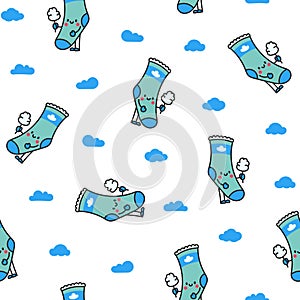 Cute happy sock. Seamless pattern