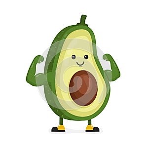 Cute happy strong smiling avocado